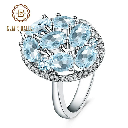 Gem's Ballet Natural Sky Blue Topaz Rings Genuine 100% 925 Sterling Silver Vintage Fashion Jewelry For Women Wedding Engagement
