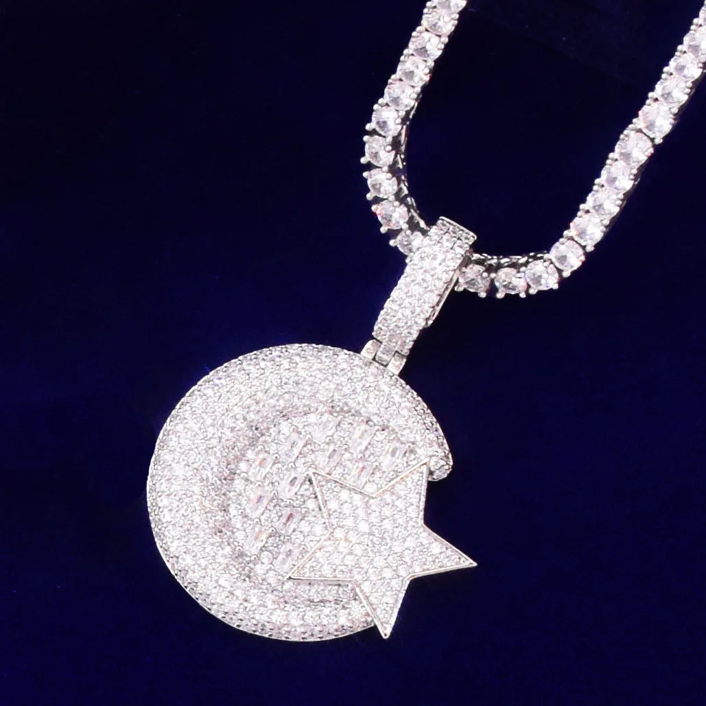 Gold Color Star Shape Pendant Street Necklace Copper Plated Charm Cubic Zircon Men's Hip Hop Rock Jewelry