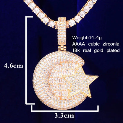 Gold Color Star Shape Pendant Street Necklace Copper Plated Charm Cubic Zircon Men's Hip Hop Rock Jewelry