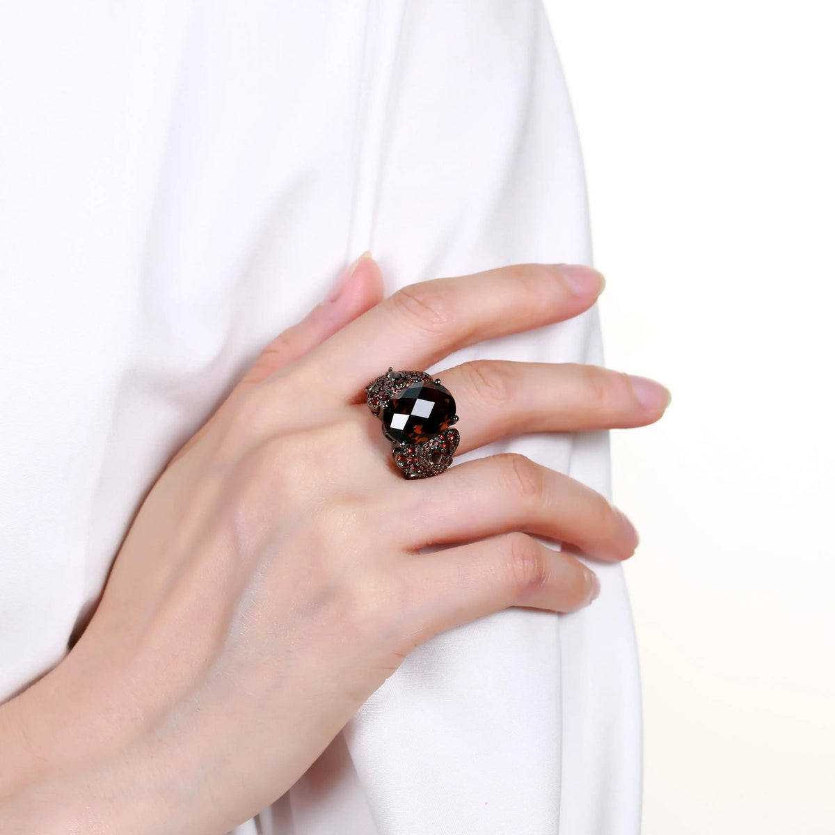 GEM'S BALLET 925 Sterling Silver Gemstone Cocktail Rings Special Design OCT Cutting Natural Smoky Quartz Ring For Women Party