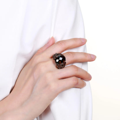 GEM'S BALLET 925 Sterling Silver Gemstone Cocktail Rings Special Design OCT Cutting Natural Smoky Quartz Ring For Women Party