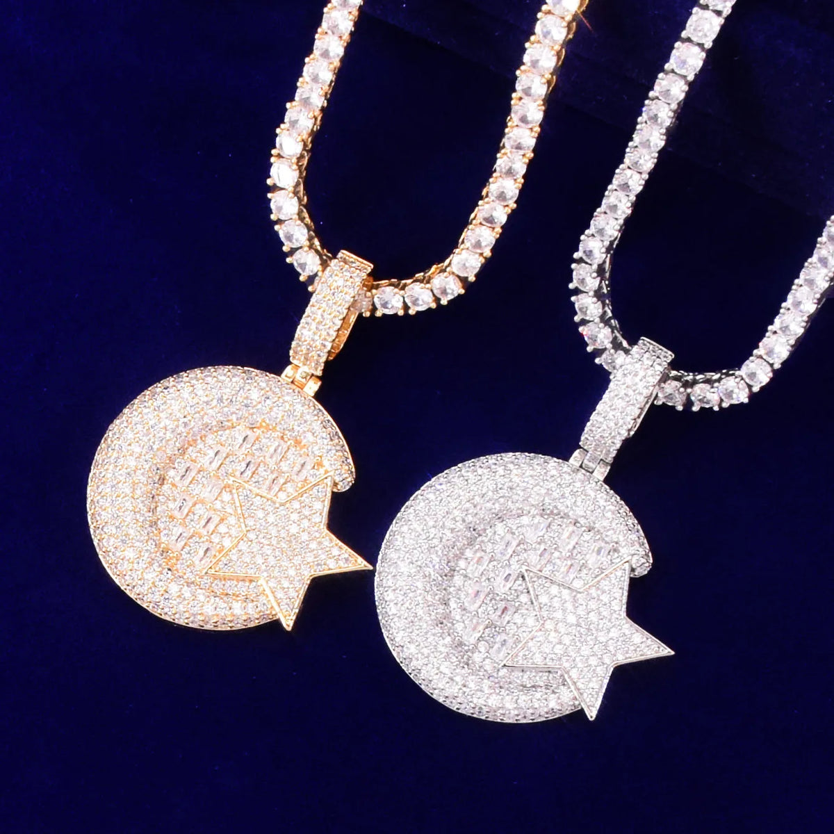 Gold Color Star Shape Pendant Street Necklace Copper Plated Charm Cubic Zircon Men's Hip Hop Rock Jewelry