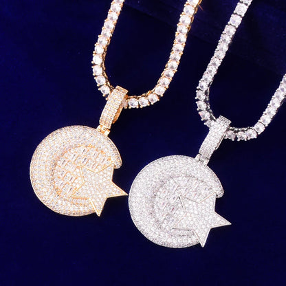 Gold Color Star Shape Pendant Street Necklace Copper Plated Charm Cubic Zircon Men's Hip Hop Rock Jewelry