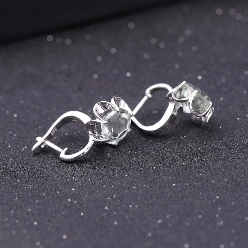 GEM'S BALLET Pure 925 Sterling Silver Fine Jewelry Oval 5.47Ct Natural Green Amethyst Birthstone Stud Earrings For Women
