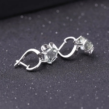 GEM'S BALLET Pure 925 Sterling Silver Fine Jewelry Oval 5.47Ct Natural Green Amethyst Birthstone Stud Earrings For Women