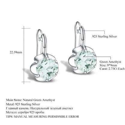 GEM'S BALLET Pure 925 Sterling Silver Fine Jewelry Oval 5.47Ct Natural Green Amethyst Birthstone Stud Earrings For Women