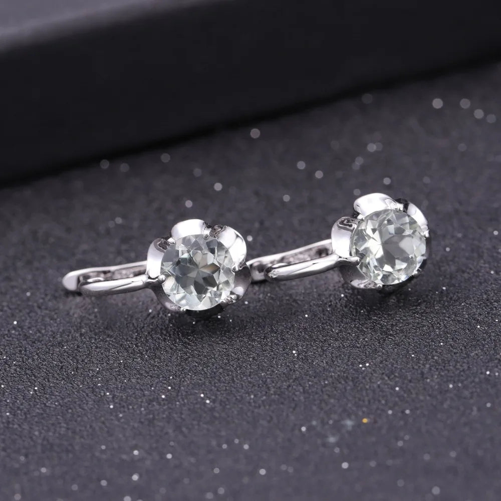 GEM'S BALLET Pure 925 Sterling Silver Fine Jewelry Oval 5.47Ct Natural Green Amethyst Birthstone Stud Earrings For Women