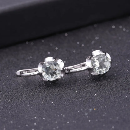 GEM'S BALLET Pure 925 Sterling Silver Fine Jewelry Oval 5.47Ct Natural Green Amethyst Birthstone Stud Earrings For Women