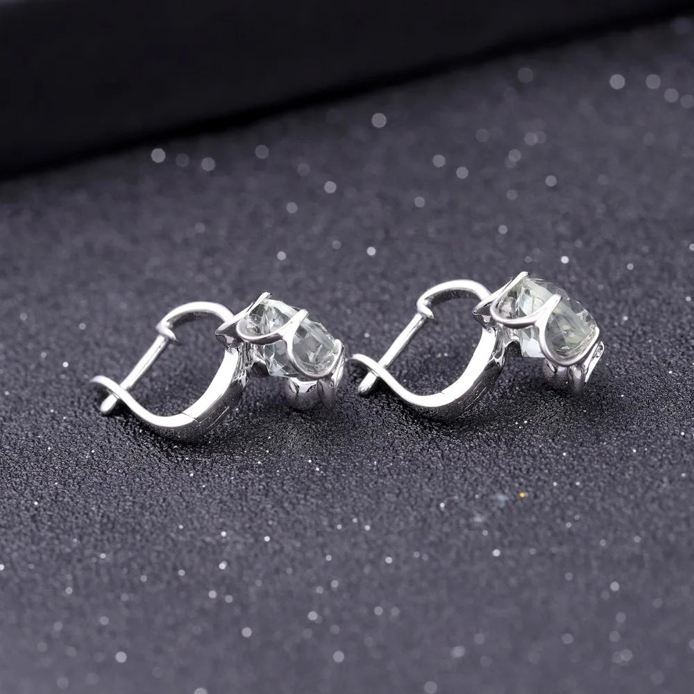 GEM'S BALLET Pure 925 Sterling Silver Fine Jewelry Oval 5.47Ct Natural Green Amethyst Birthstone Stud Earrings For Women