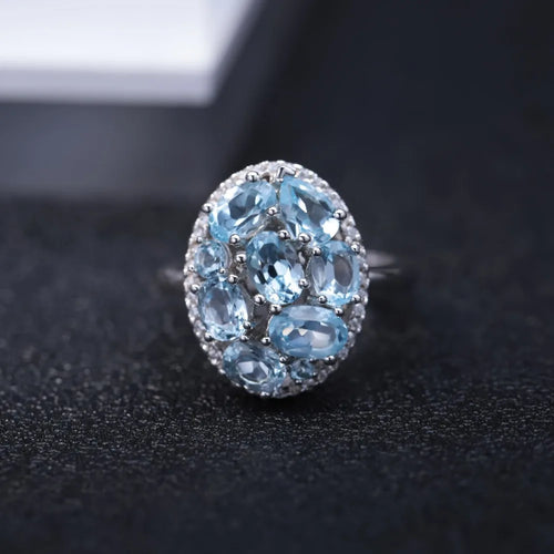Gem's Ballet Natural Sky Blue Topaz Rings Genuine 100% 925 Sterling Silver Vintage Fashion Jewelry For Women Wedding Engagement