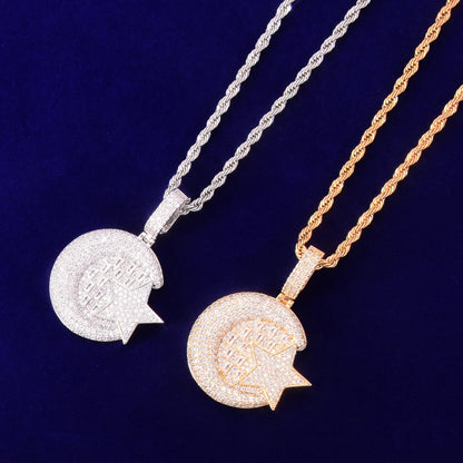 Gold Color Star Shape Pendant Street Necklace Copper Plated Charm Cubic Zircon Men's Hip Hop Rock Jewelry
