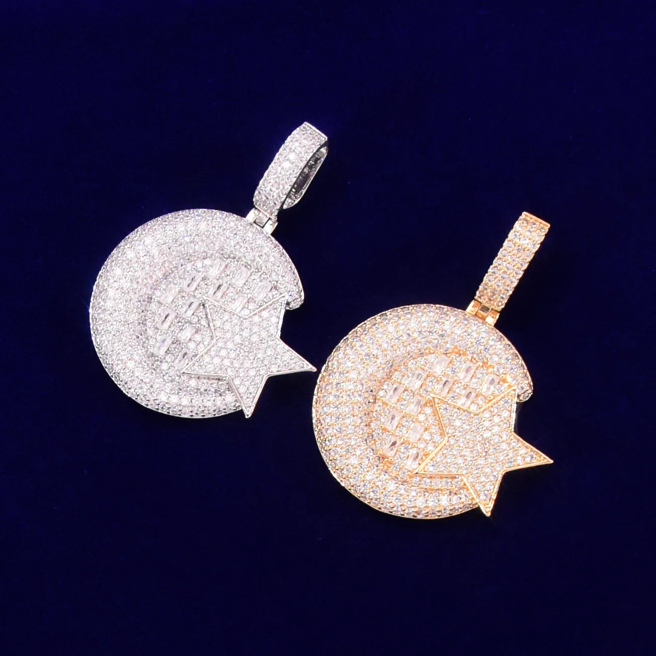 Gold Color Star Shape Pendant Street Necklace Copper Plated Charm Cubic Zircon Men's Hip Hop Rock Jewelry