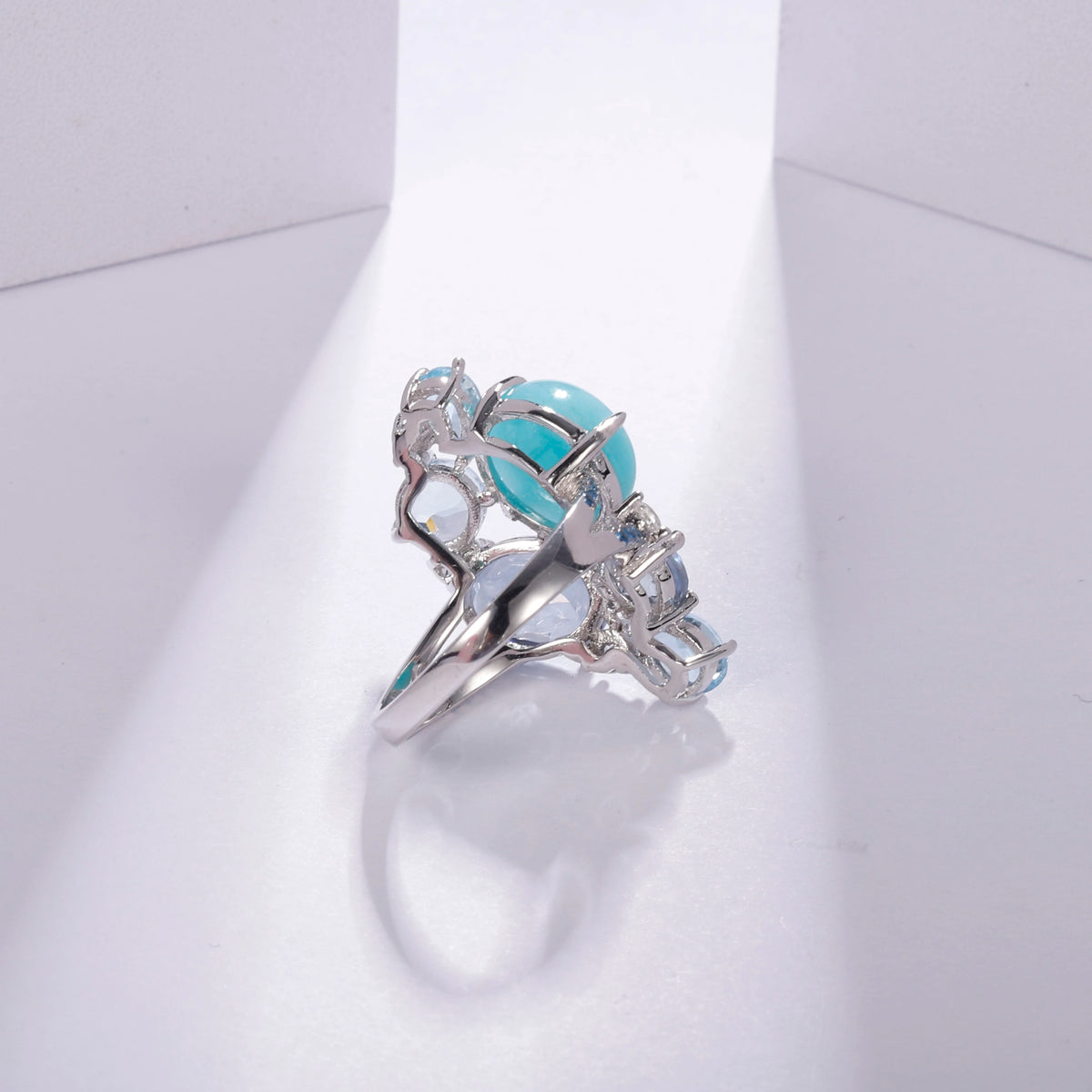 GEM'S BALLET 925 Sterling Silver Statement Rings Natural Amazonyte Blue Topaz Gemstone Candy Ring for Women Fine Jewelry