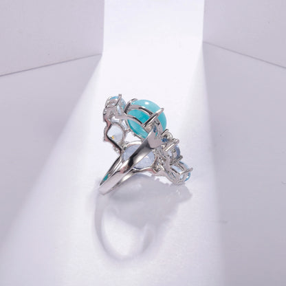 GEM'S BALLET 925 Sterling Silver Statement Rings Natural Amazonyte Blue Topaz Gemstone Candy Ring for Women Fine Jewelry