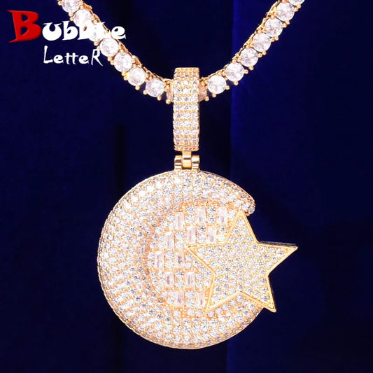 Gold Color Star Shape Pendant Street Necklace Copper Plated Charm Cubic Zircon Men's Hip Hop Rock Jewelry