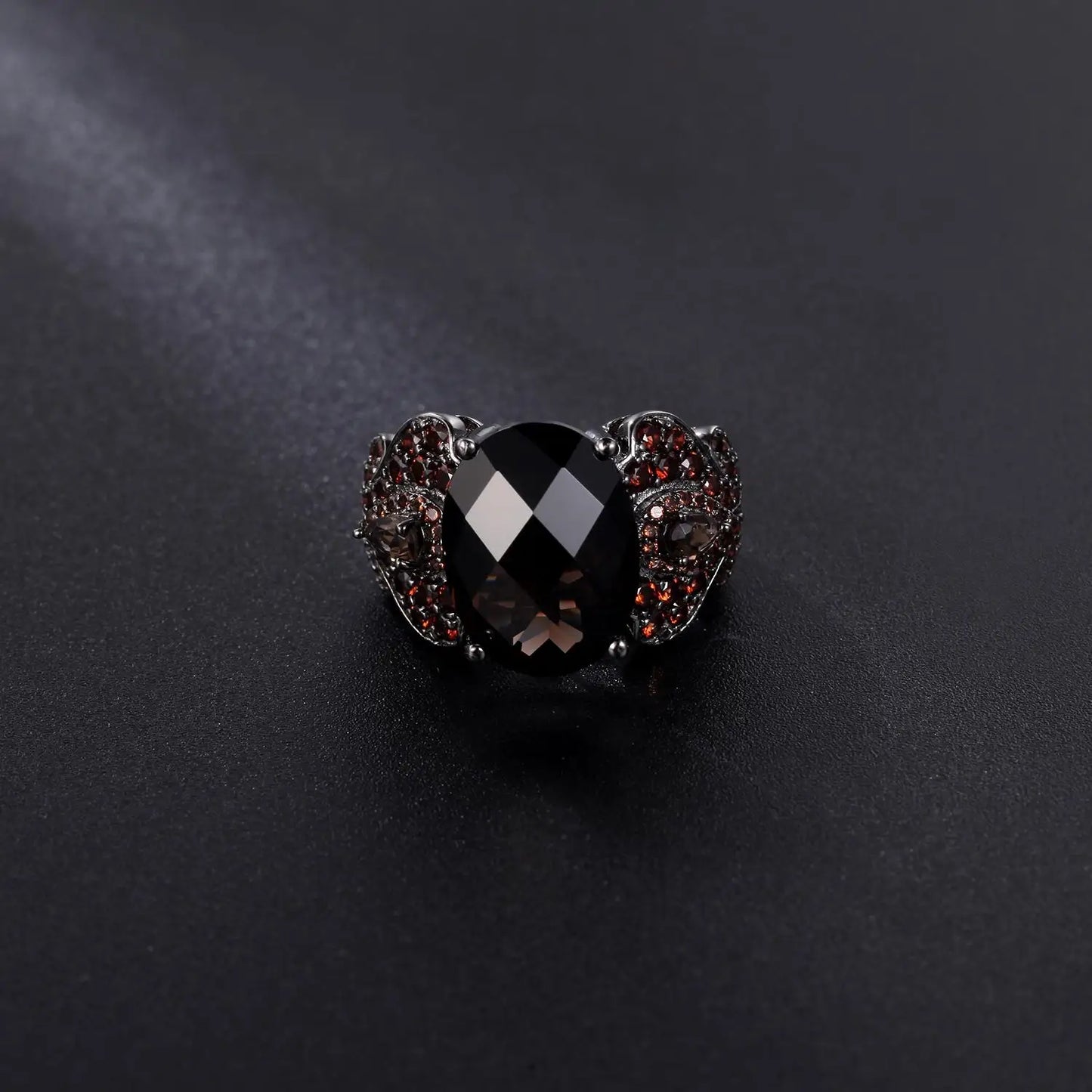 GEM'S BALLET 925 Sterling Silver Gemstone Cocktail Rings Special Design OCT Cutting Natural Smoky Quartz Ring For Women Party
