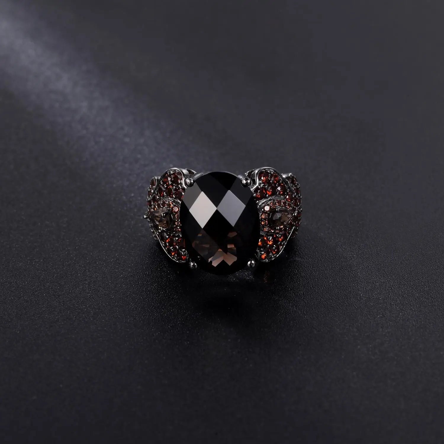 GEM'S BALLET 925 Sterling Silver Gemstone Cocktail Rings Special Design OCT Cutting Natural Smoky Quartz Ring For Women Party
