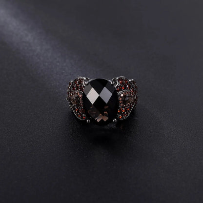 GEM'S BALLET 925 Sterling Silver Gemstone Cocktail Rings Special Design OCT Cutting Natural Smoky Quartz Ring For Women Party